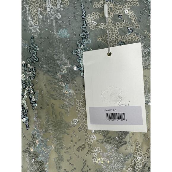 MAC DUGGAL Platinum Sequined 3/4 Sleeve Knee-Length Ball Gown 12460 Size 8 - Picture 4 of 11